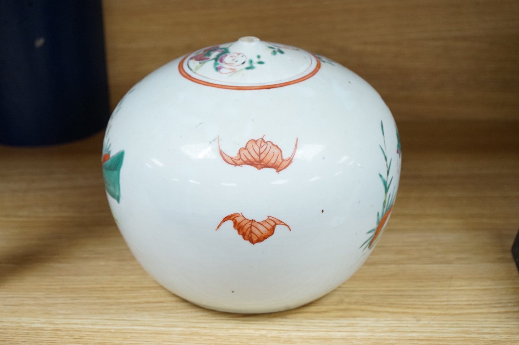A 19th century Chinese famille rose 'Boys' jar and cover, 19cm